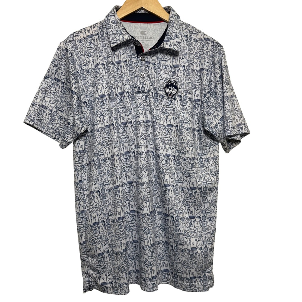 Conneticut Men Polo Medium UConn Huskies Golf Shirt All Over Football‎ Print
